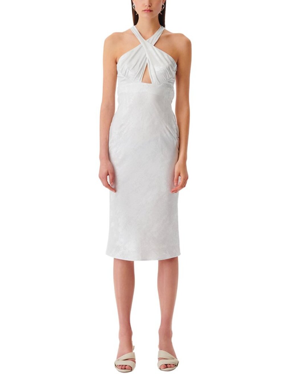 IRO White Satin Midi Dress with Plunging Neckline FR 34/US 2 $475 MSRP